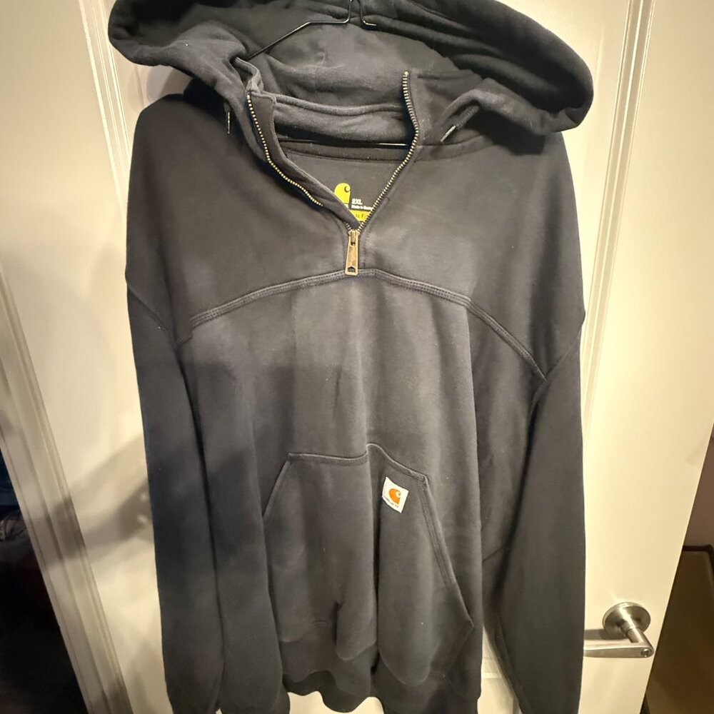 Carhartt Rain Defender Paxton Hoodie Men's 2XL Black Cotton Quarter-Zip Workwear